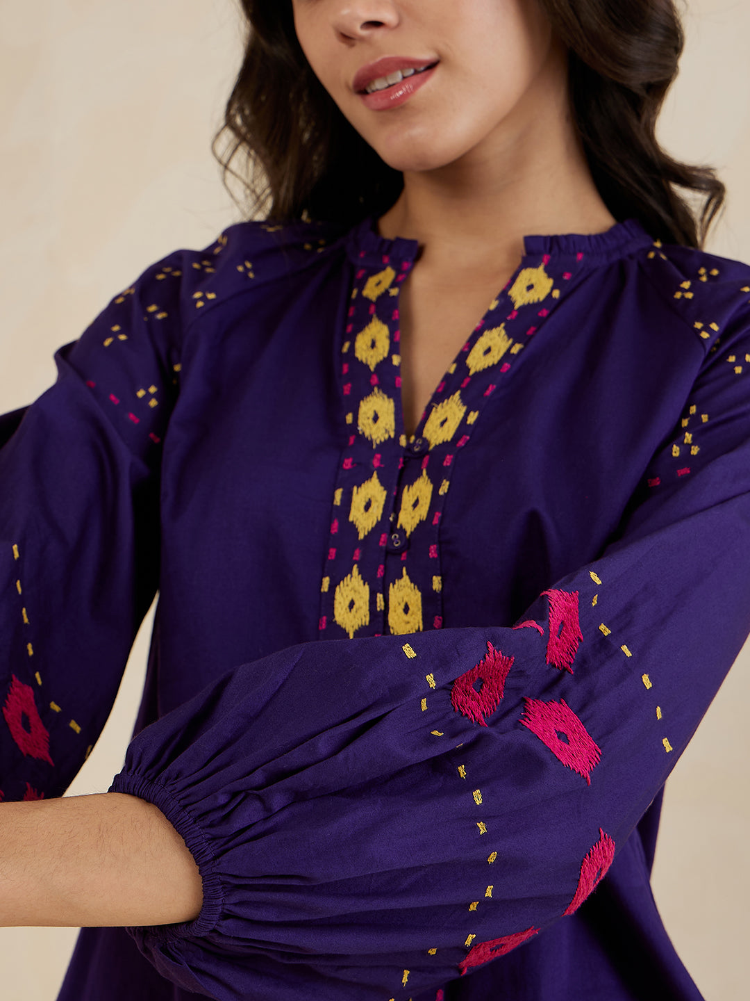 Purple Embroidered Cotton Top