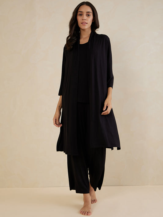 Black Jersey Three Piece Loungewear Set