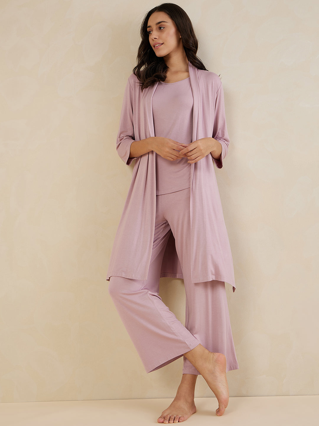 Pink Jersey Three Piece Loungewear Set