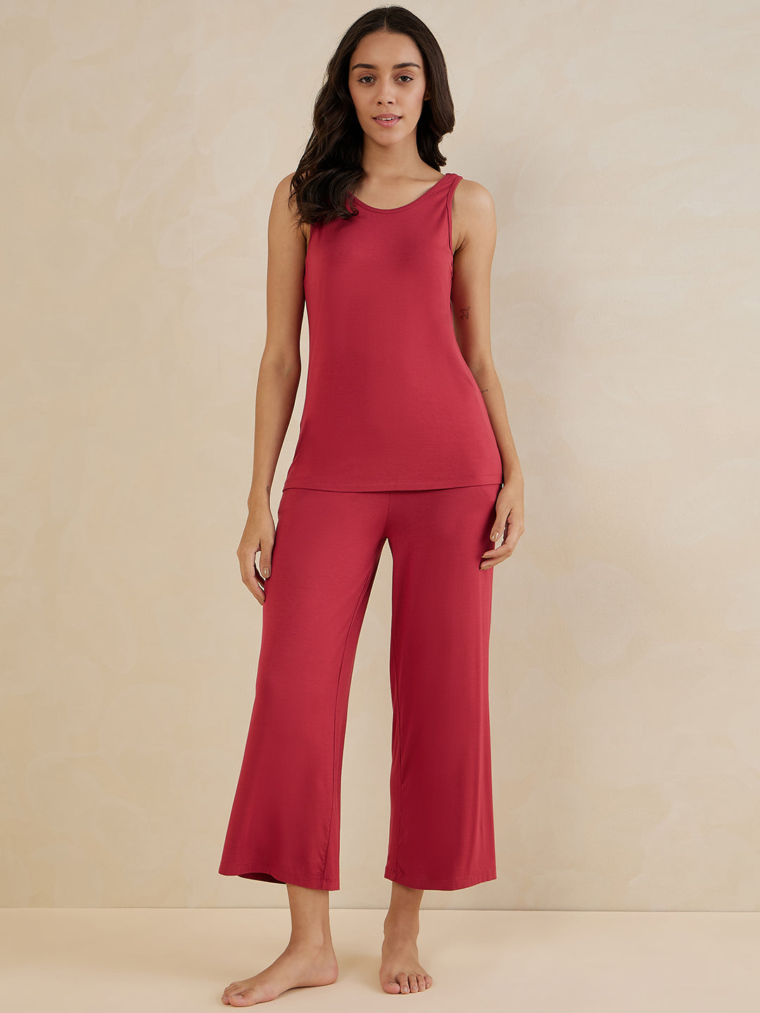 Brick Red Jersey Three Piece Loungewear Set