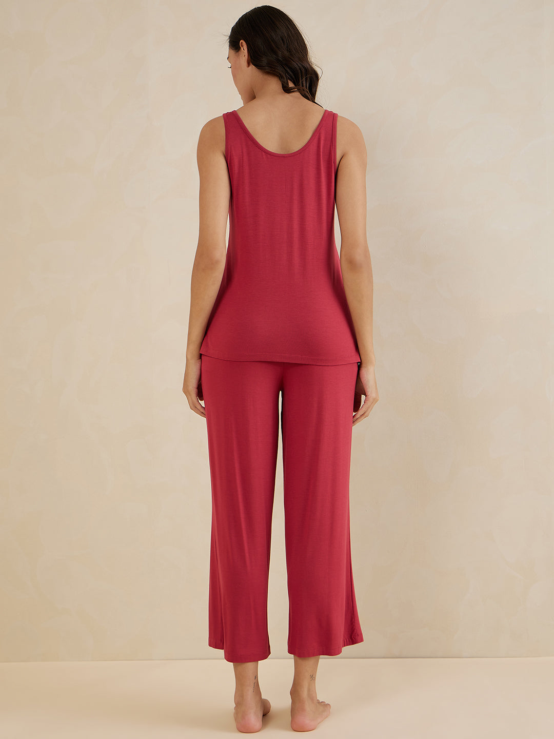 Brick Red Jersey Three Piece Loungewear Set