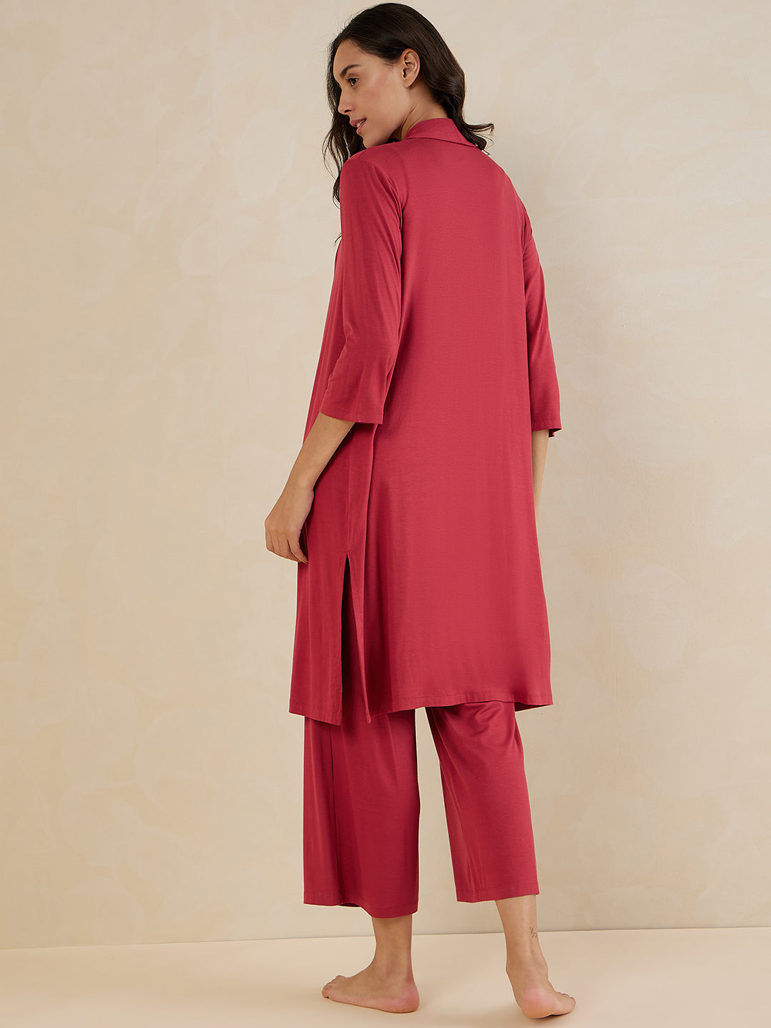 Brick Red Jersey Three Piece Loungewear Set