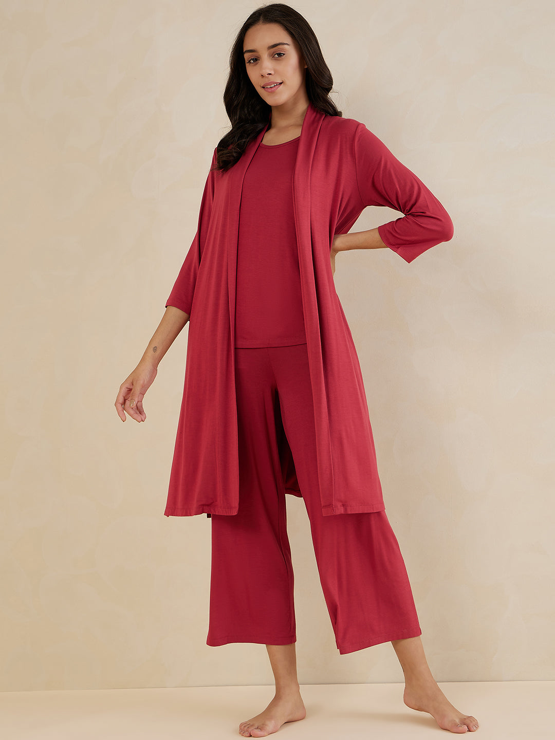 Brick Red Jersey Three Piece Loungewear Set