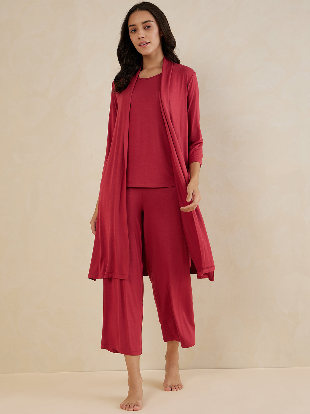 Brick Red Jersey Three Piece Loungewear Set