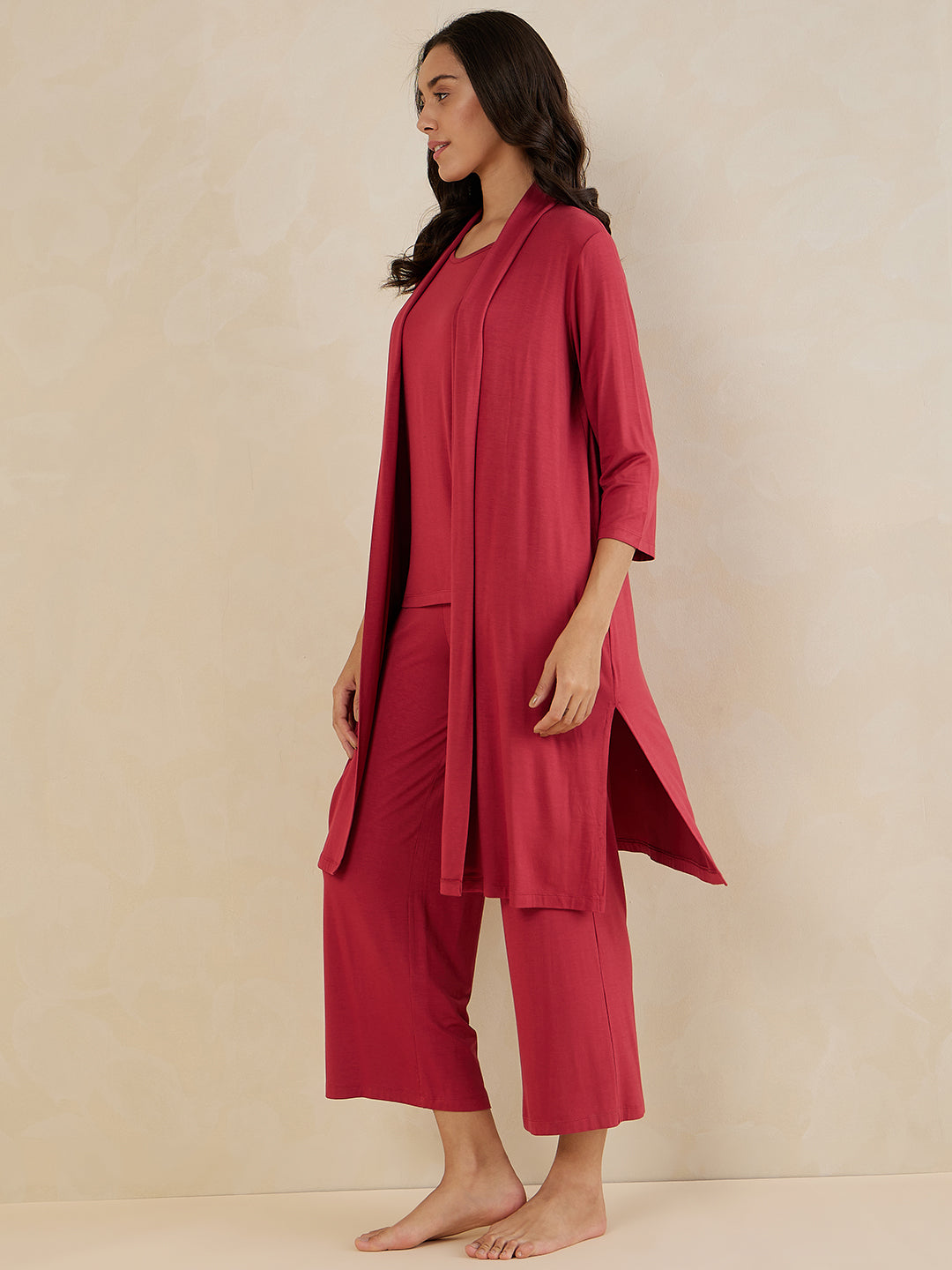 Brick Red Jersey Three Piece Loungewear Set