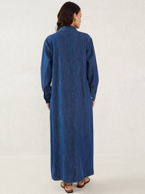 Dark Blue Denim Maxi Shirt Dress