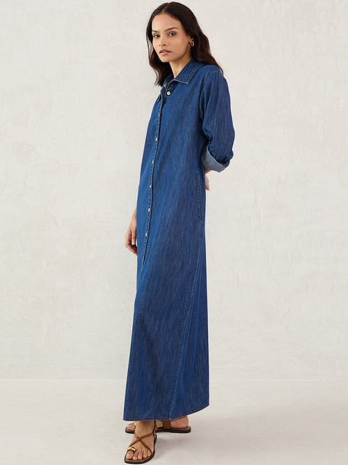 Dark Blue Denim Maxi Shirt Dress