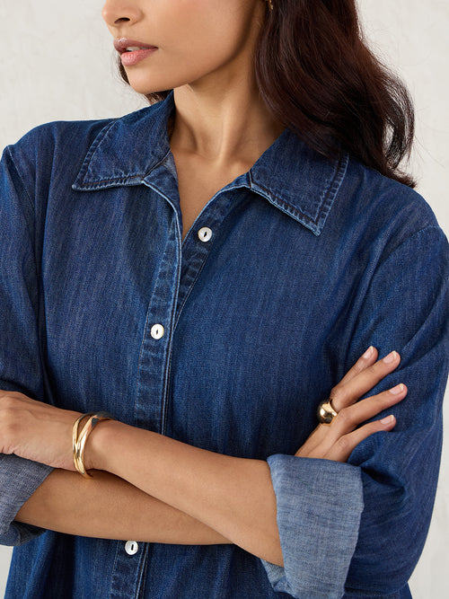 Dark Blue Denim Maxi Shirt Dress