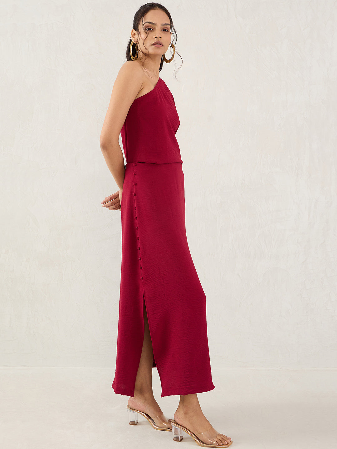 Maroon One Shoulder Skirt Co-Ord Set