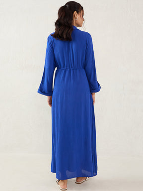 Royal Blue Crinkled Shirt Maxi Dress