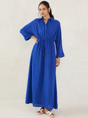 Royal Blue Crinkled Shirt Maxi Dress