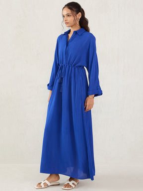 Royal Blue Crinkled Shirt Maxi Dress