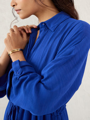 Royal Blue Crinkled Shirt Maxi Dress