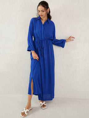 Royal Blue Crinkled Shirt Maxi Dress