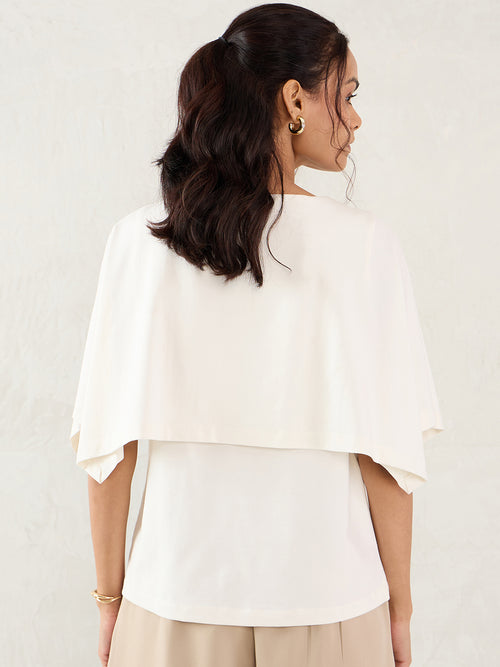 White Cotton Knit Cape Top