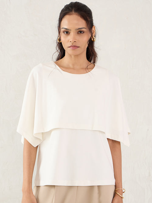 White Cotton Knit Cape Top