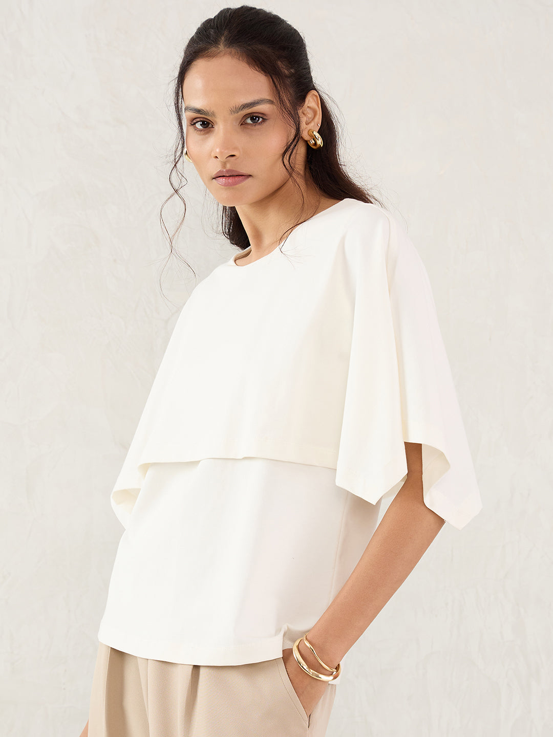 White Cotton Knit Cape Top