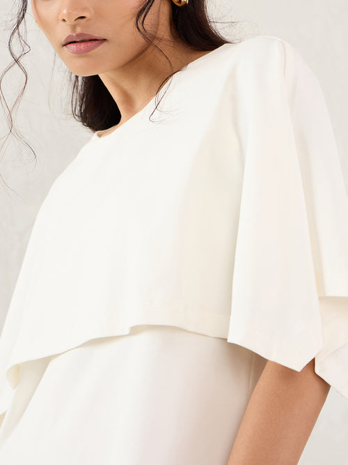 White Cotton Knit Cape Top