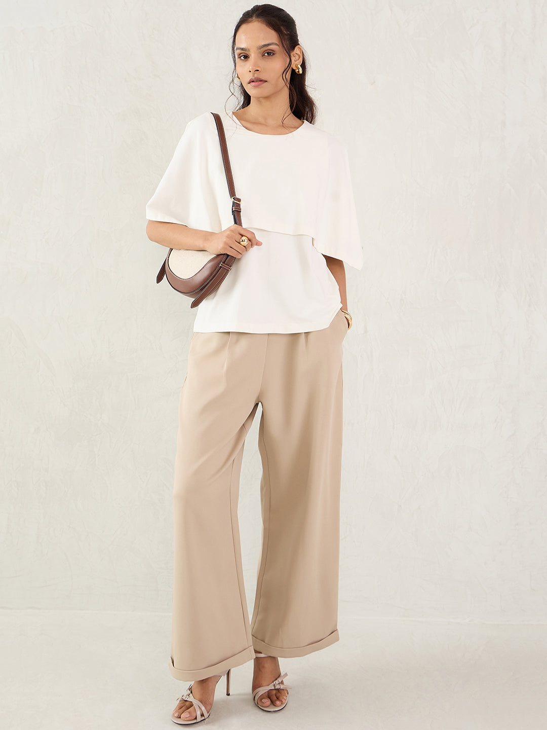 White Cotton Knit Cape Top