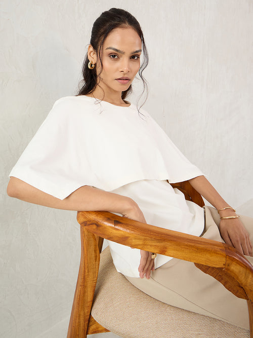 White Cotton Knit Cape Top