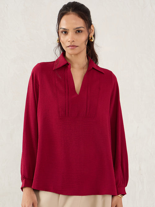 Maroon Yoke Detail Top