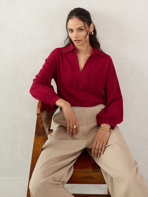 Maroon Yoke Detail Top