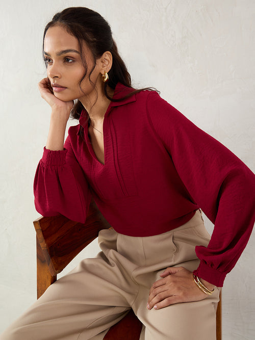 Maroon Yoke Detail Top