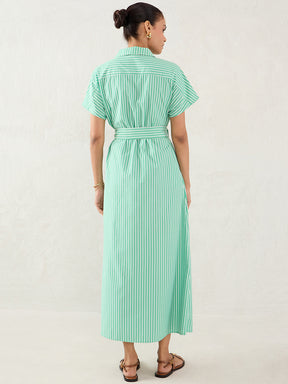 Green Stripe Button Down Maxi Dress