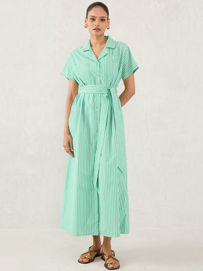 Green Stripe Button Down Maxi Dress