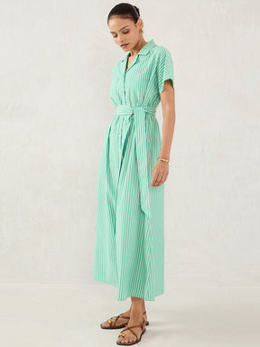 Green Stripe Button Down Maxi Dress