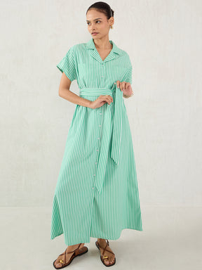 Green Stripe Button Down Maxi Dress