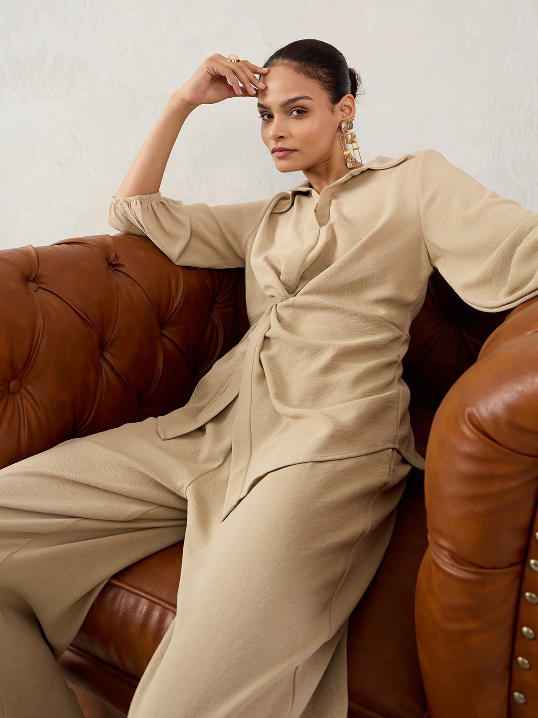 Beige Front Twist Co-Ord Set