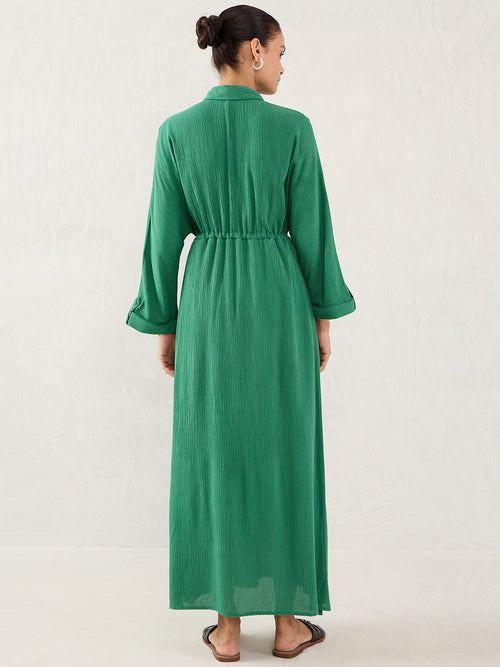 Green Crinkled Shirt Maxi Dress