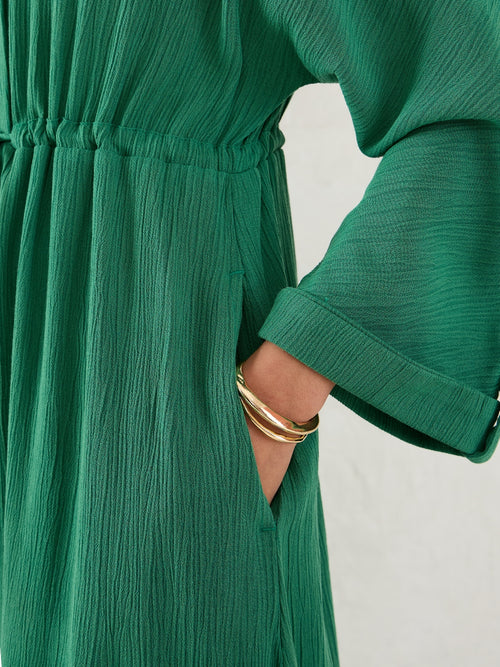Green Crinkled Shirt Maxi Dress