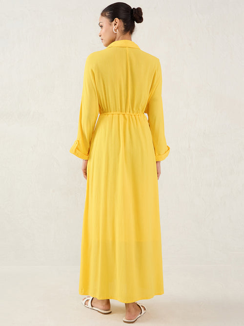 Yellow Crinkled Shirt Maxi Dress