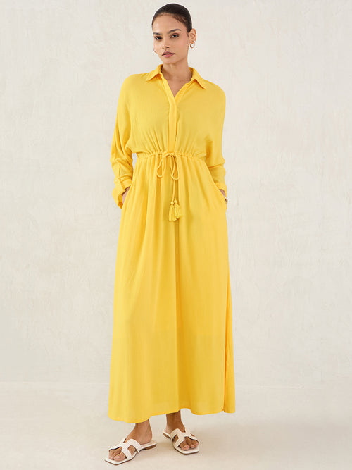 Yellow Crinkled Shirt Maxi Dress