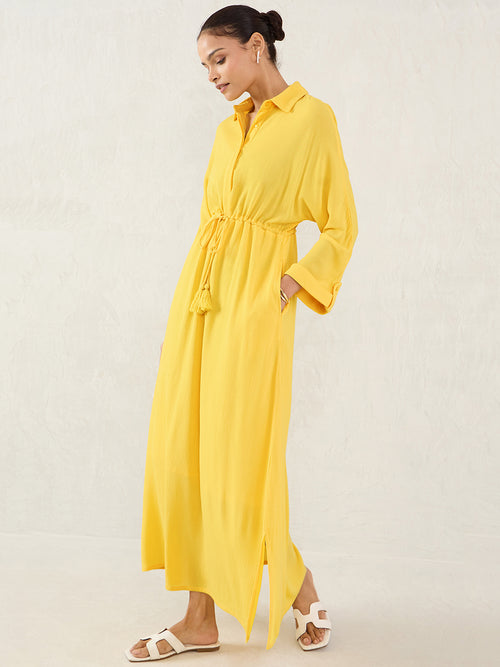 Yellow Crinkled Shirt Maxi Dress