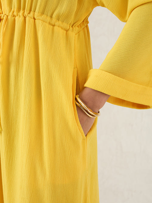 Yellow Crinkled Shirt Maxi Dress