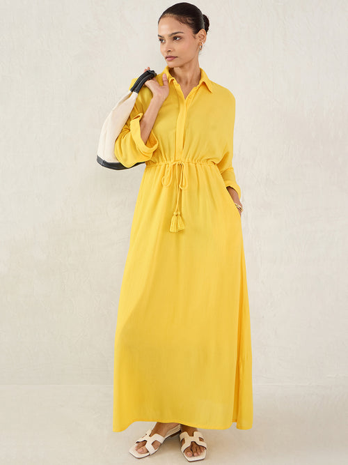 Yellow Crinkled Shirt Maxi Dress