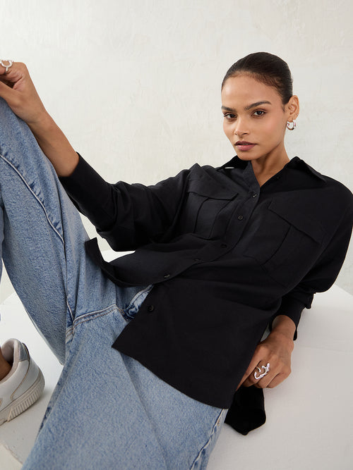 Black Pocket Detail Shirt