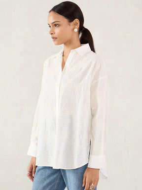 White Embroidered Cotton Shirt
