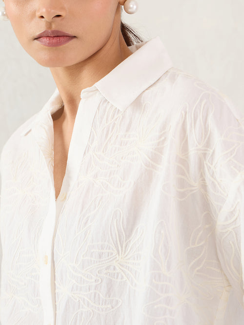 White Embroidered Cotton Shirt