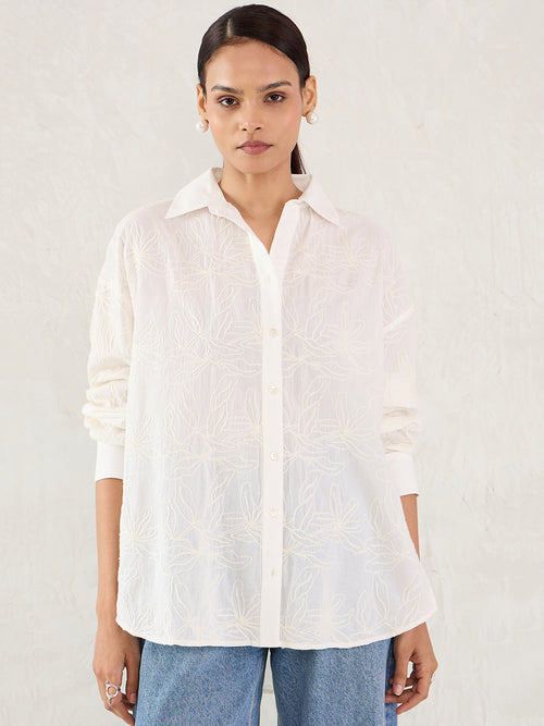 White Embroidered Cotton Shirt