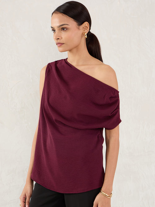Wine Off Shoulder Top