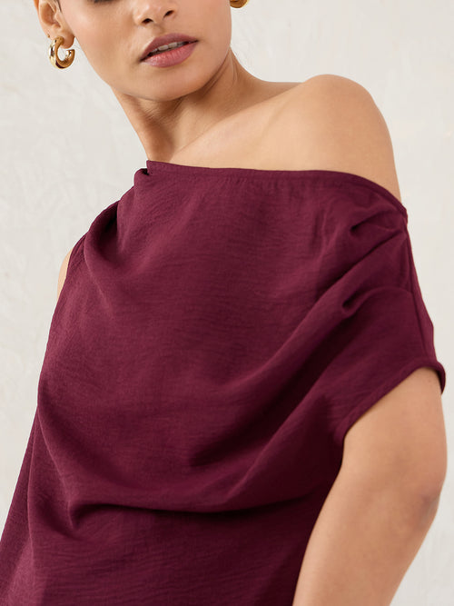 Wine Off Shoulder Top