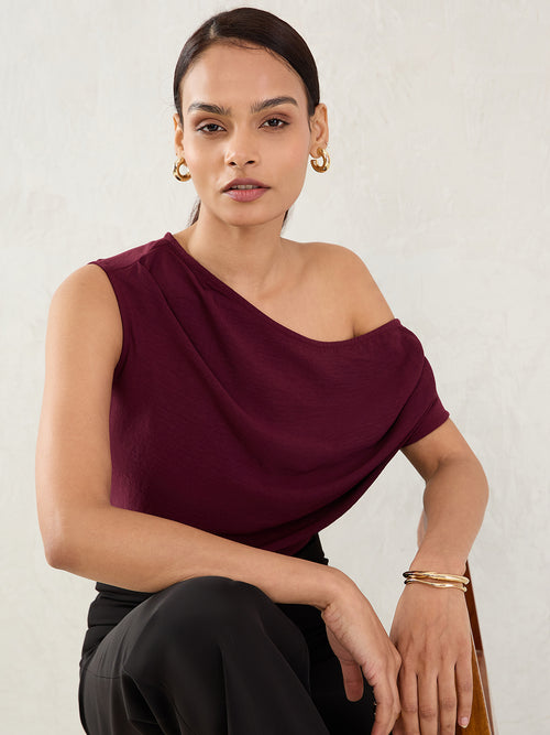 Wine Off Shoulder Top