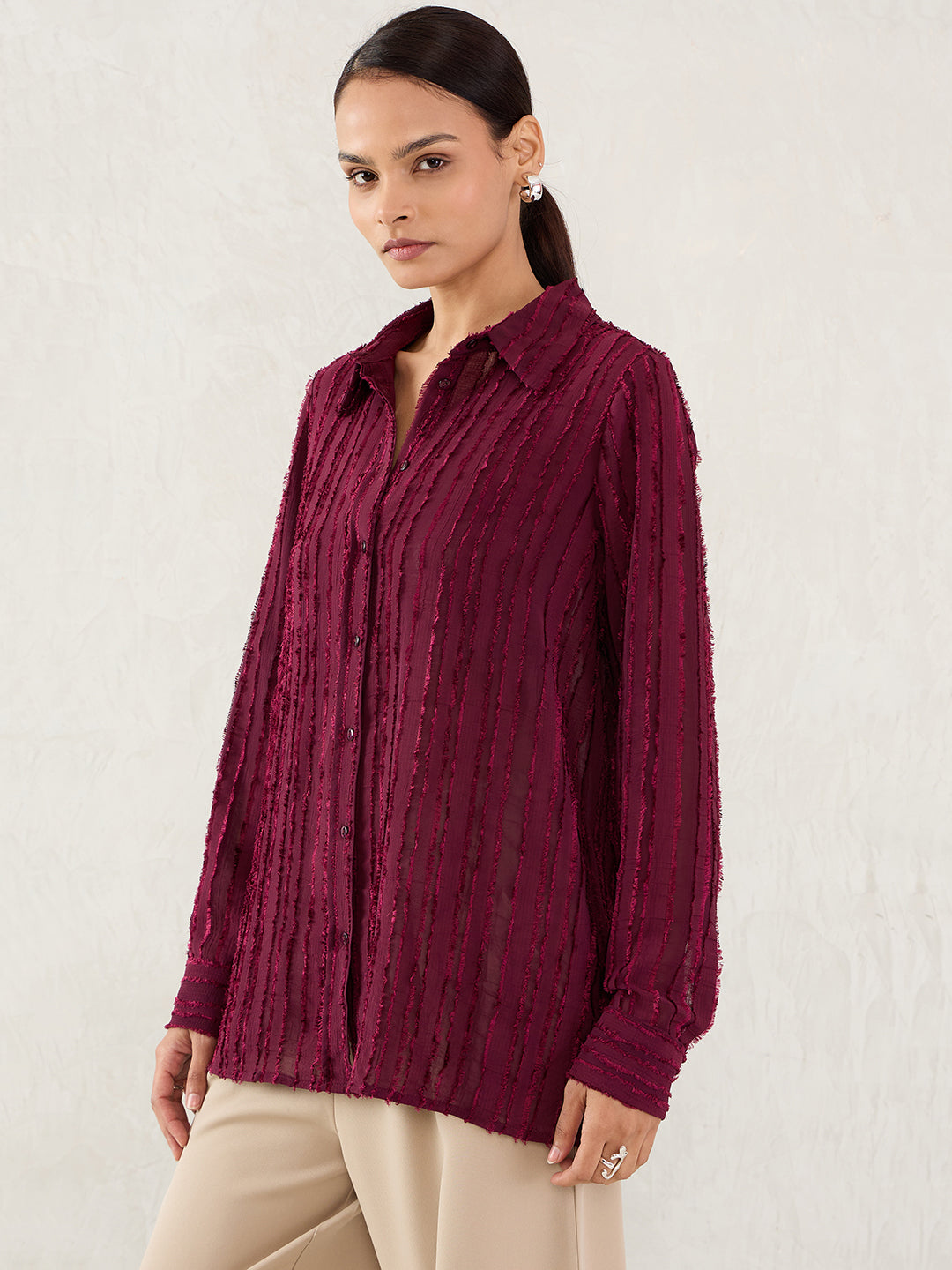 Wine Textured Button Down Shirt