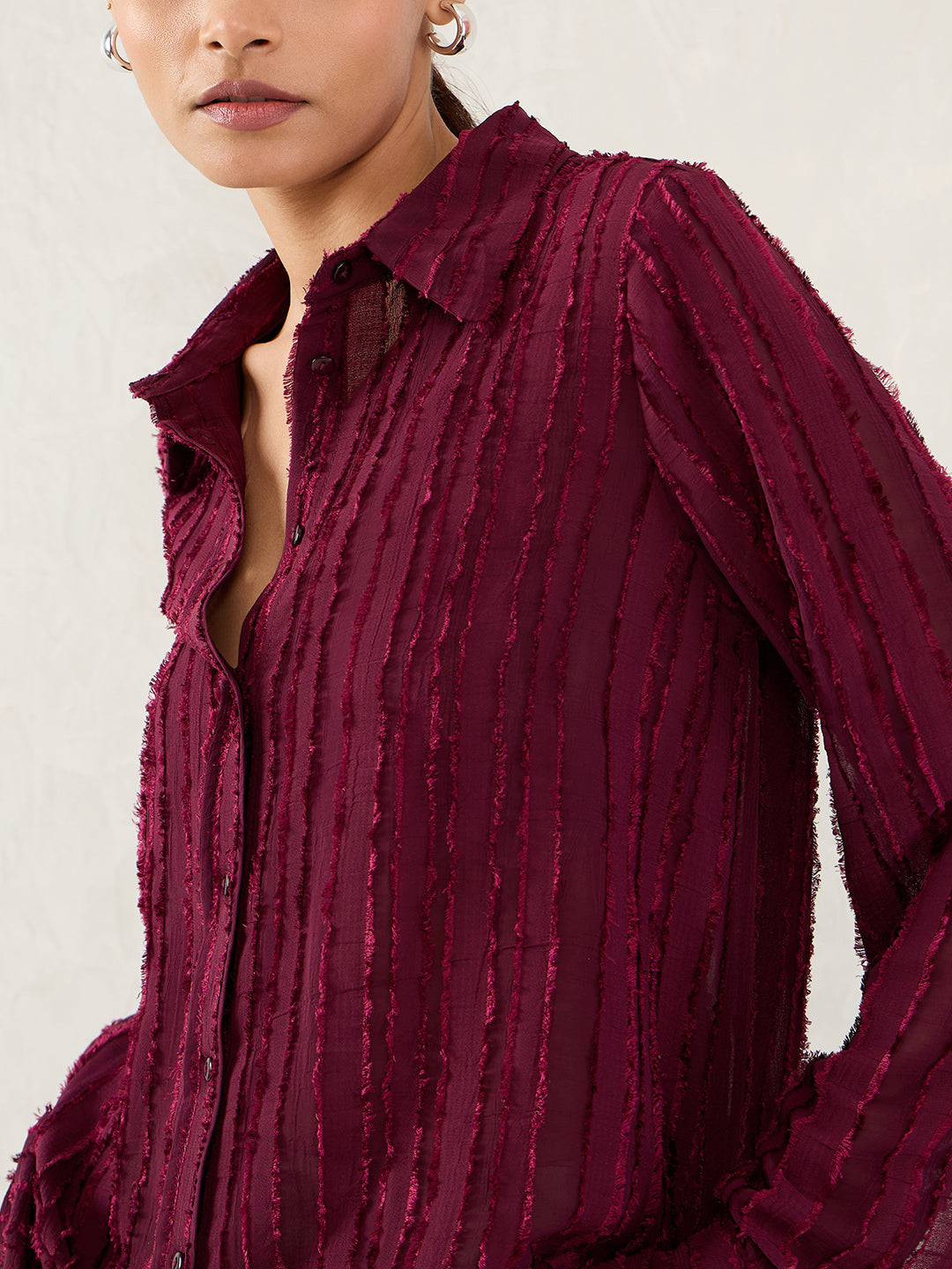 Wine Textured Button Down Shirt