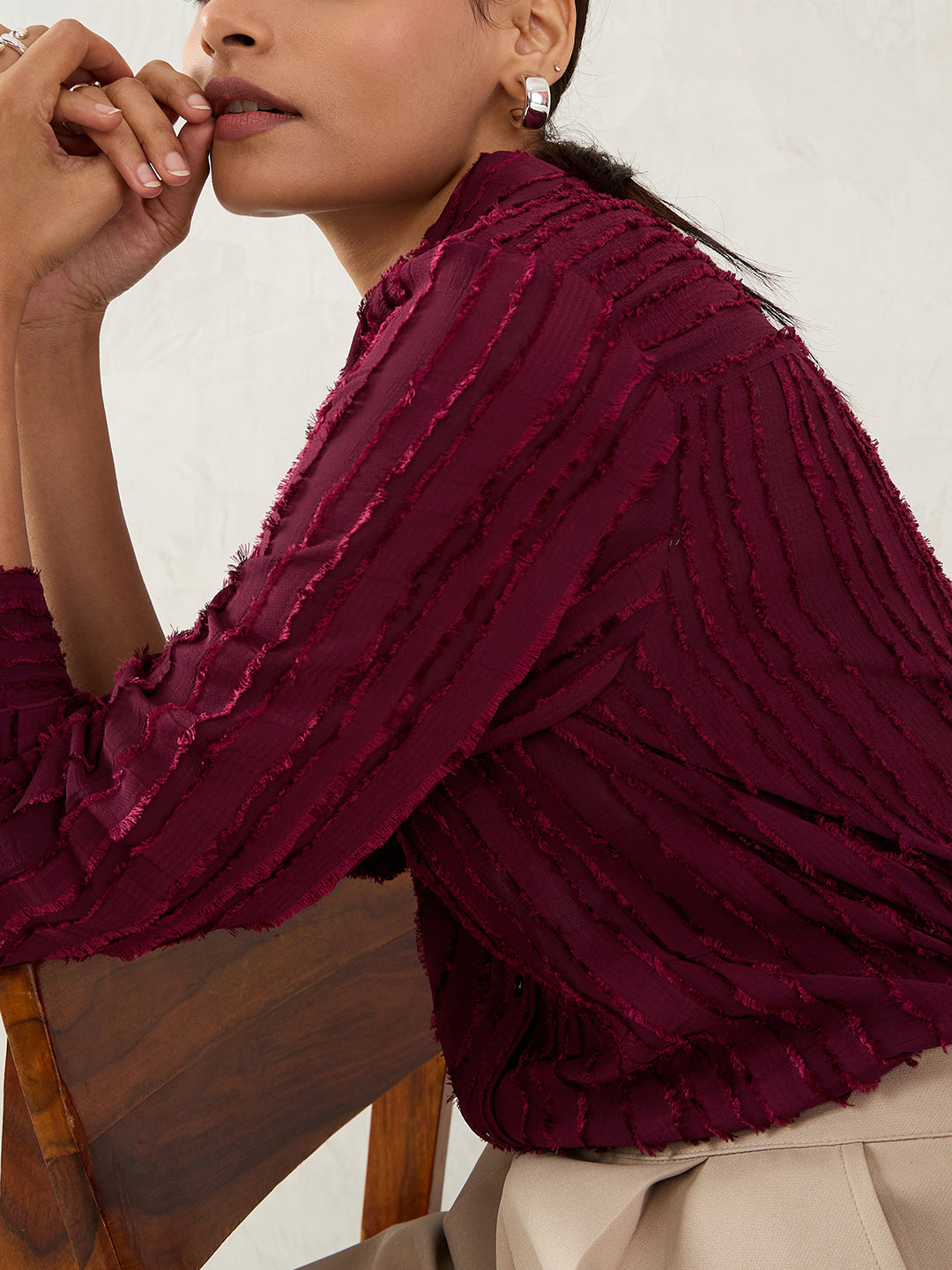 Wine Textured Button Down Shirt