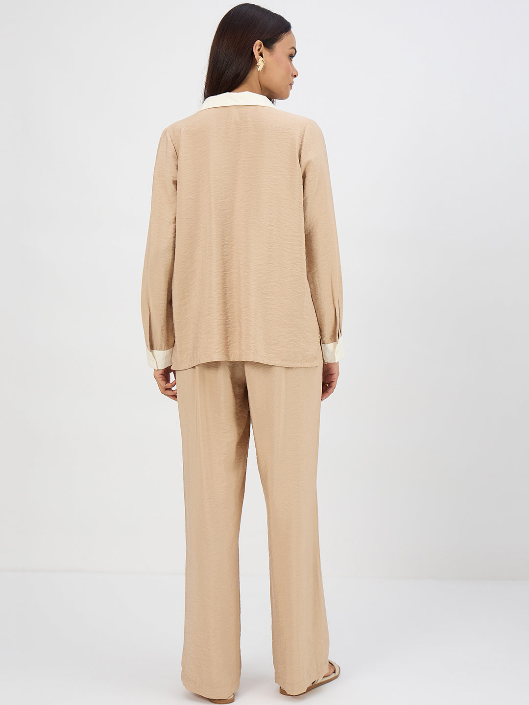 Beige & White Colorblock Co-Ord Set